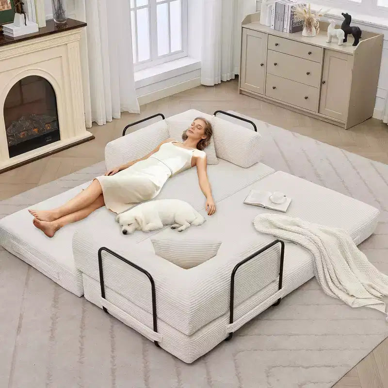 4-in-1 Schlafsofa, 79" rahmenloses Cord-Klappbodenbett mit Kissen, keine Montage erforderlich, Zweisitzer für kleine Wohnungen