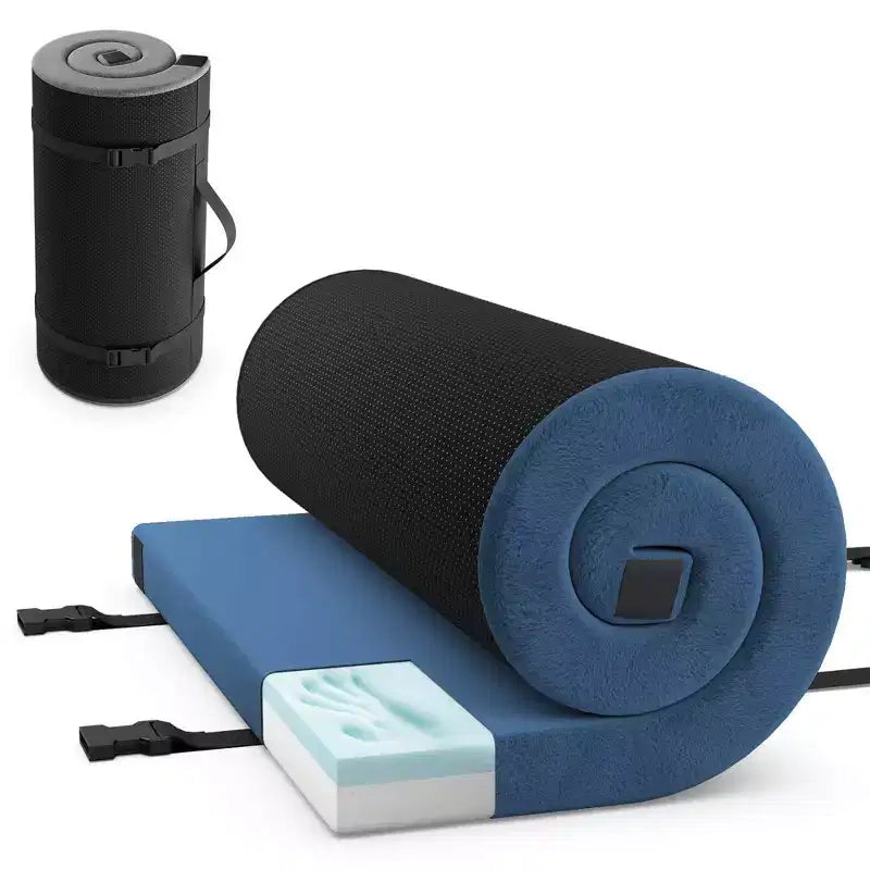 Costway Memory Foam Campingmatratze mit rutschfester Unterseite, Reisetasche für Outdoor-Schlaf Grau/Blau