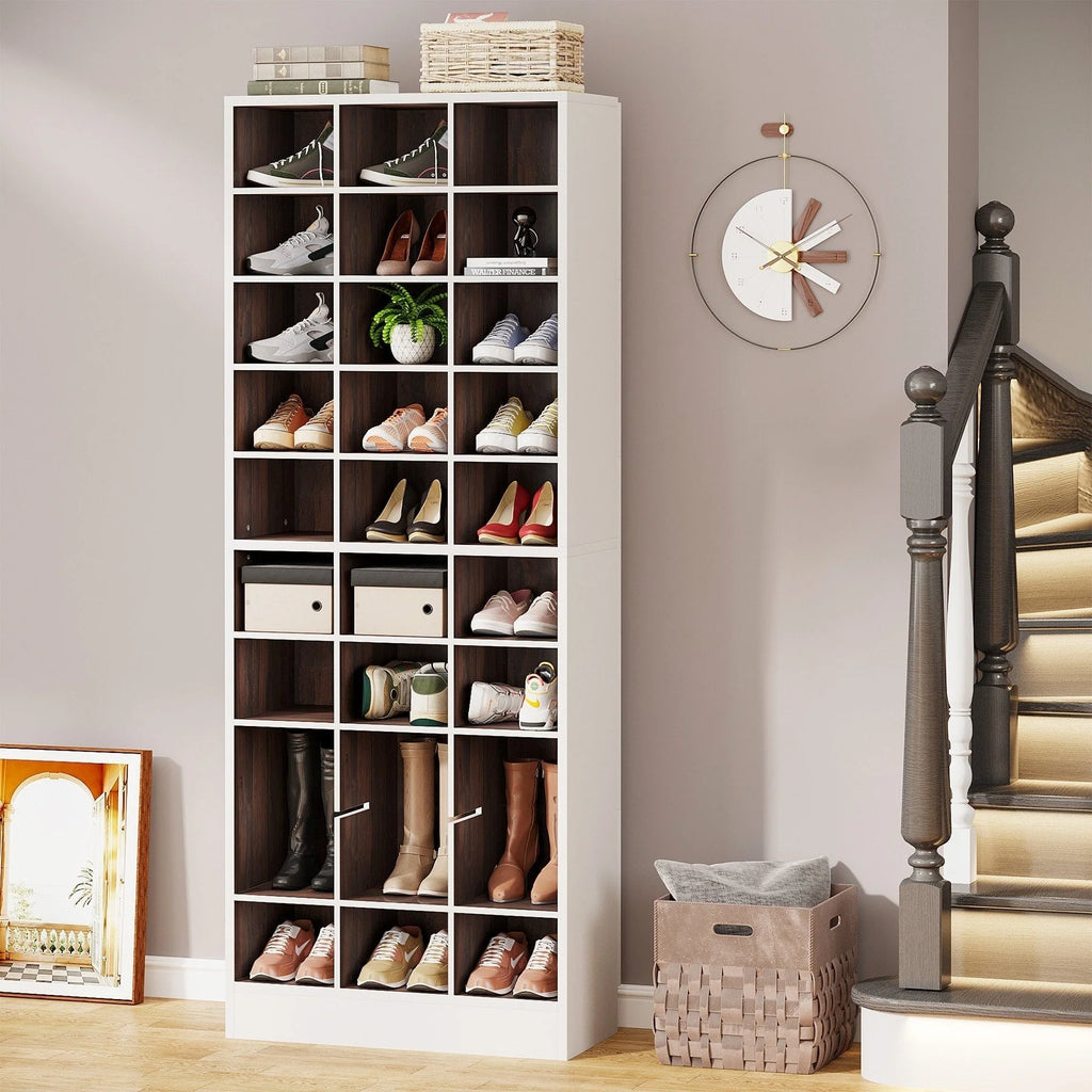 Schuhschrank für 30 Paar Schuhe, 10-stöckiges weißes Holzschuhregal für Schrank, Diele – 10 Etagen