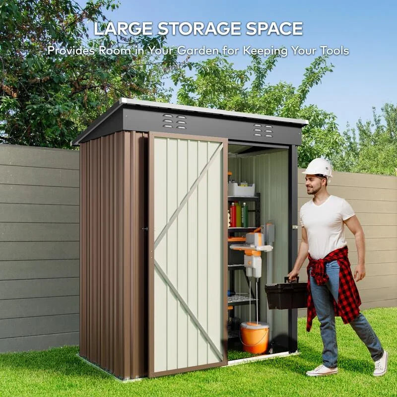 Outdoor-Geräteschuppen aus Metall mit abschließbarer Tür für Gartenmöbel und Werkzeuge