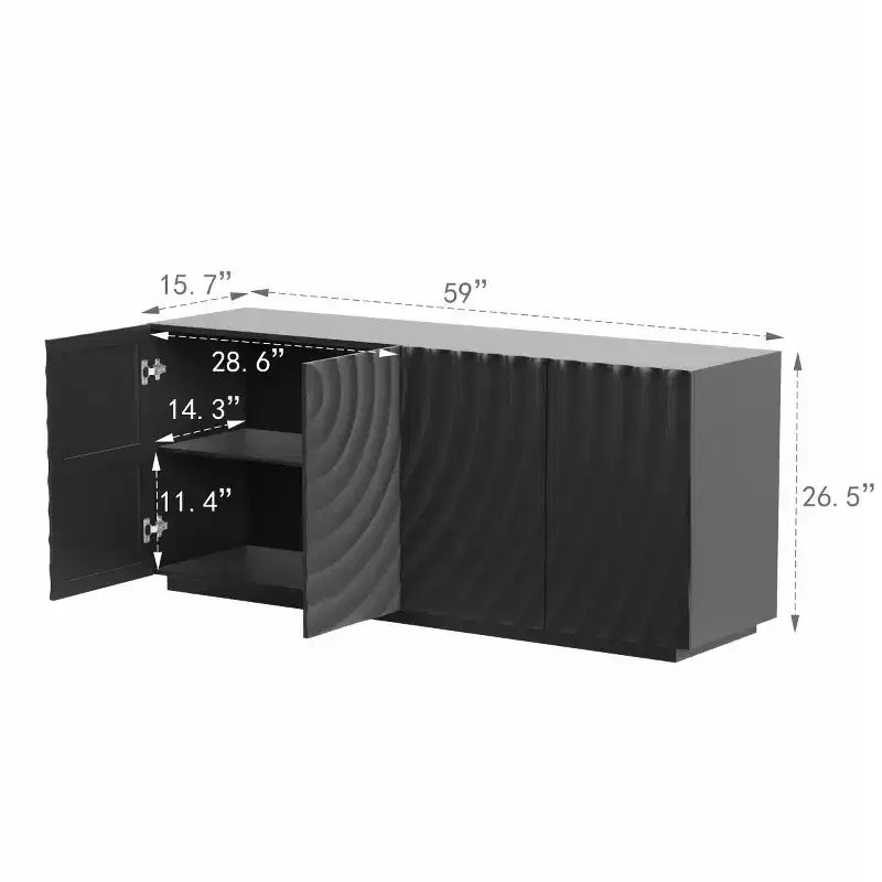 59 Modernes Spiral-Sideboard-Buffetschrank, flaches Kunst-Eingangs-Aufbewahrungsschrank mit 3D-Riffeltextur-Türen