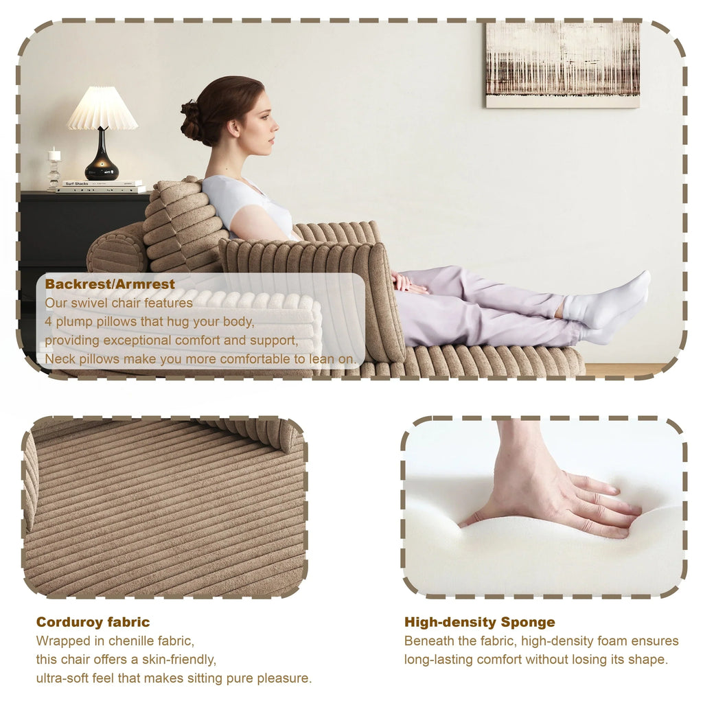 Einzelsessel aus Kord-Chenille-Schaumstoff, drehbar