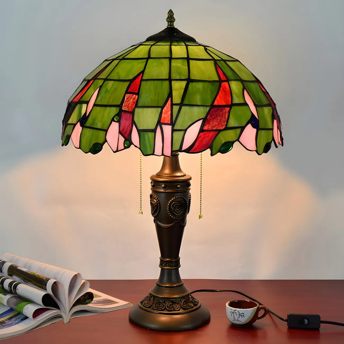 HomeyFad 2-Flammige Vintage-Tischleuchte mit Glasschirm aus Edelstahl