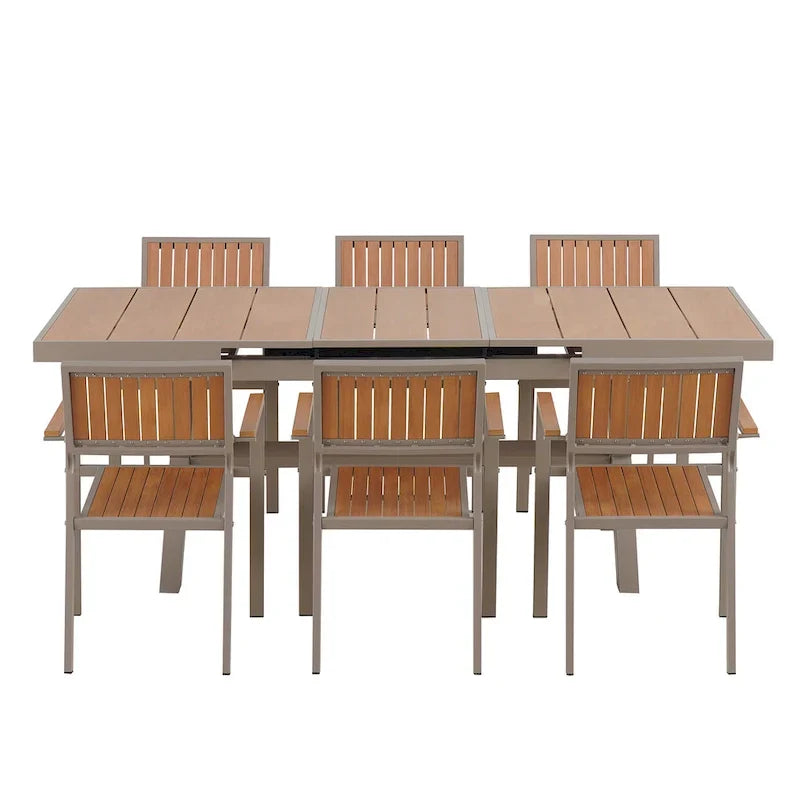 7-teiliges ausziehbares Outdoor-Essgruppe mit Ausziehtisch und 6 Armlehnstühlen