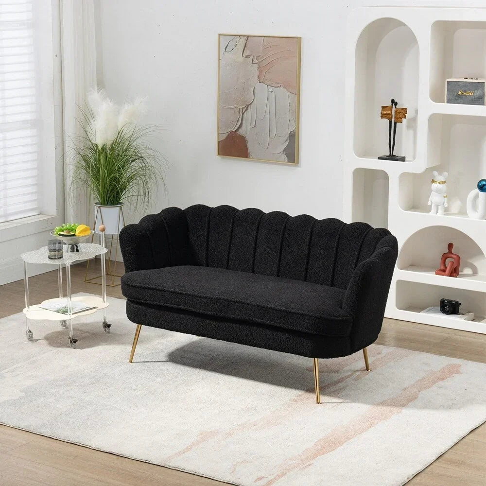 Kleines Mini-Zimmer-Sofa Zweisitzer mit Goldmetallfüßen - 2 Sitzer