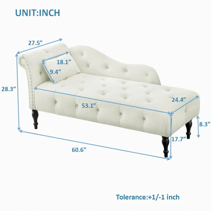Moderne 60.6 Samt gepolsterte Knöpfe getuftete Chaiselongue mit Massivholzbeinen und Ziernägeln