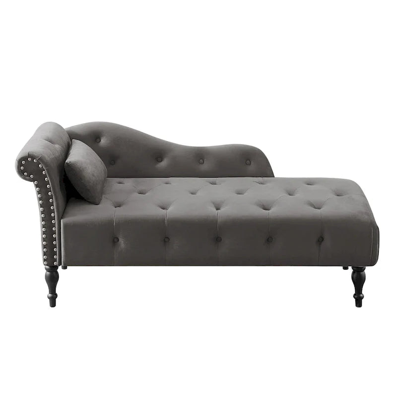 Moderne 60.6 Samt gepolsterte Knöpfe getuftete Chaiselongue mit Massivholzbeinen und Ziernägeln