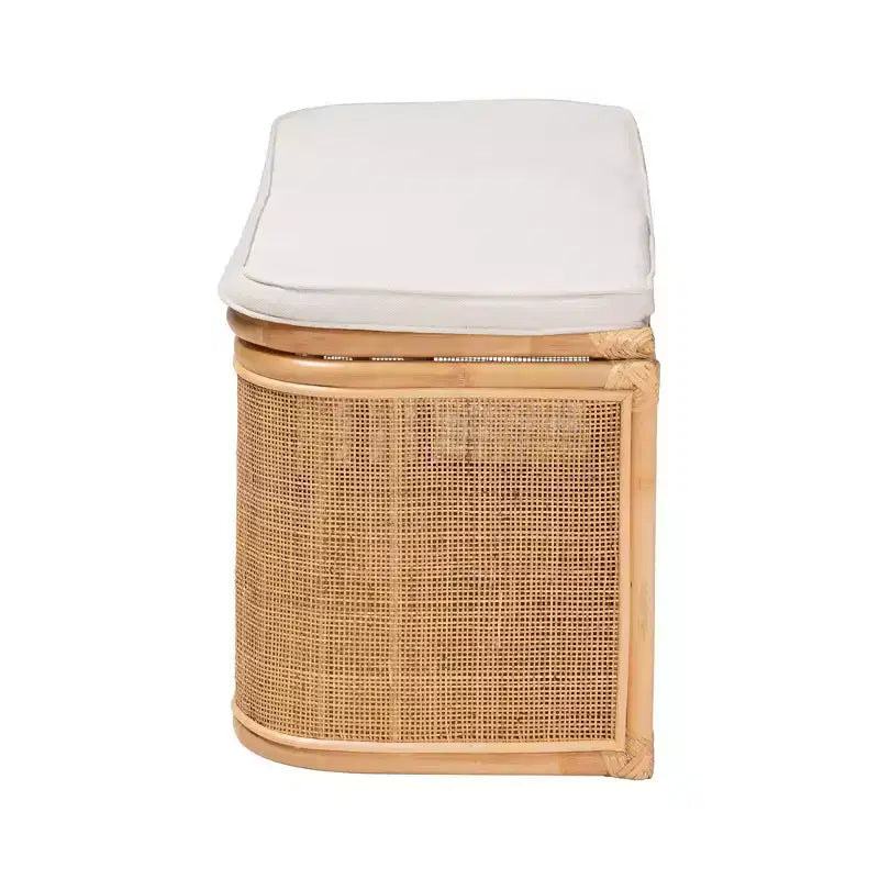 bali & pari Ishana Natur Rattan-Aufbewahrungsbank Natur/Weiß: Bezug Polyester, Rahmen aus Sperrholz, kein Aufbau erforderlich