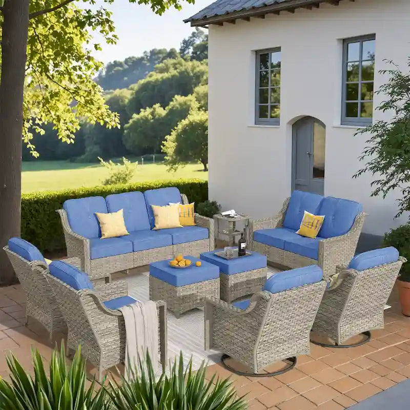 XIZZI 9-teiliges Gartenmöbel-Set mit drehbaren Stühlen für den Außenbereich