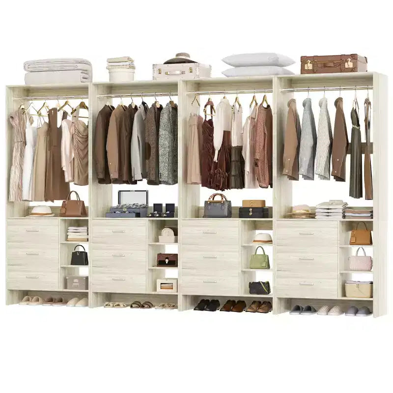 Besiost 4er-Set Kleiderschrank-Organizer mit Holzschubladen und Kleiderstangen