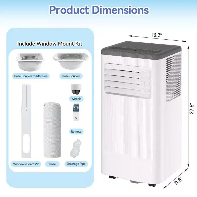 Flarhetoric Mobile Klimaanlagen, 10000 BTU Kühlen/Ventilator/Entfeuchten 3-IN-1 Mobiles Klimagerät für Räume bis 52 m², Geräte für geräuscharme Zimmer
