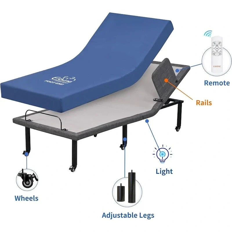 Verstellbares Bett mit kabelloser Fernbedienung, Krankenhausbettgestell mit/ohne Matratze
