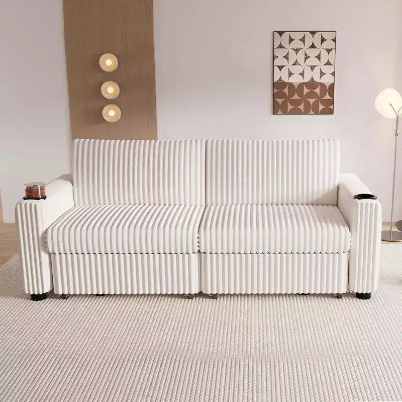 Dyonery 91 Sektional Schlafsofa mit Ausziehbett, verstellbarer Rückenlehne/zwei Ausziehbetten/USB-Anschlüssen/Getränkehaltern, Plüsch-Kordbezug