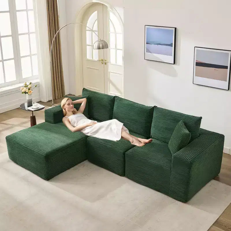 108 Modernes Sofa, 3-Sitzer Polster Ecksofa mit Kissen, Tiefes Sofa, Keine Montage Erforderlich