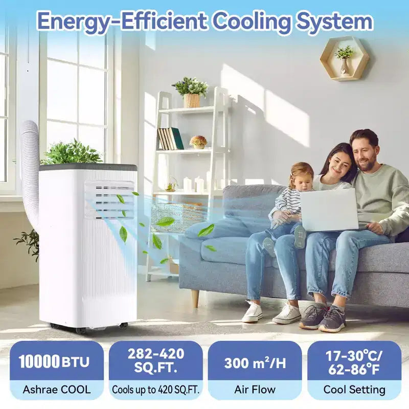 Flarhetoric Mobile Klimaanlagen, 10000 BTU Kühlen/Ventilator/Entfeuchten 3-IN-1 Mobiles Klimagerät für Räume bis 52 m², Geräte für geräuscharme Zimmer