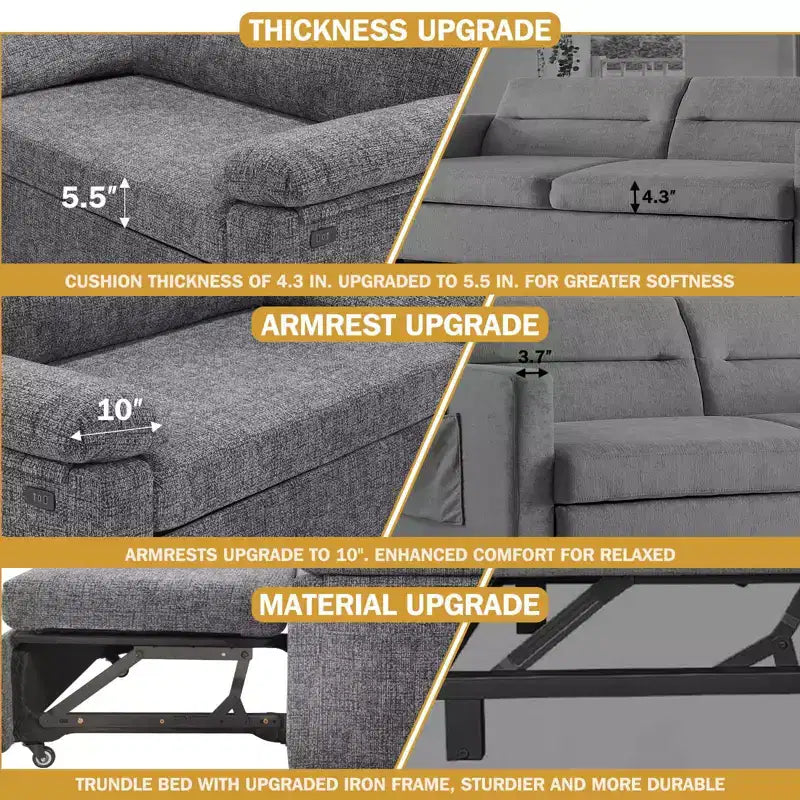 Dyonery 3-in-1 Schlafsofa, Ausziehbares Schlafsofa mit verstellbarer Rückenlehne