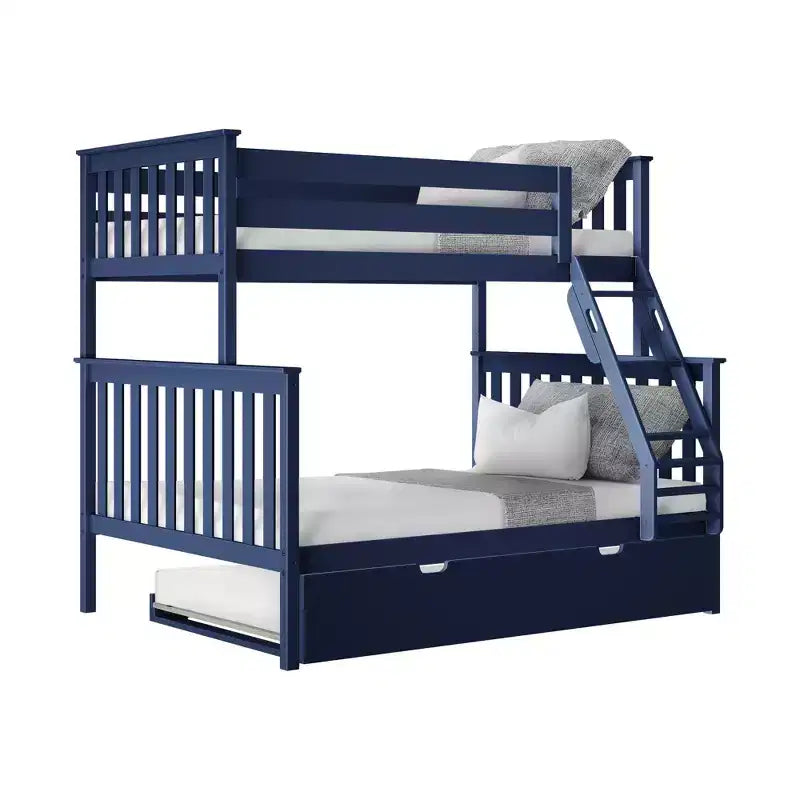 Max & Lily Massivholz Etagenbett, Twin über Full mit Ausziehbett und Leiter für Kinder