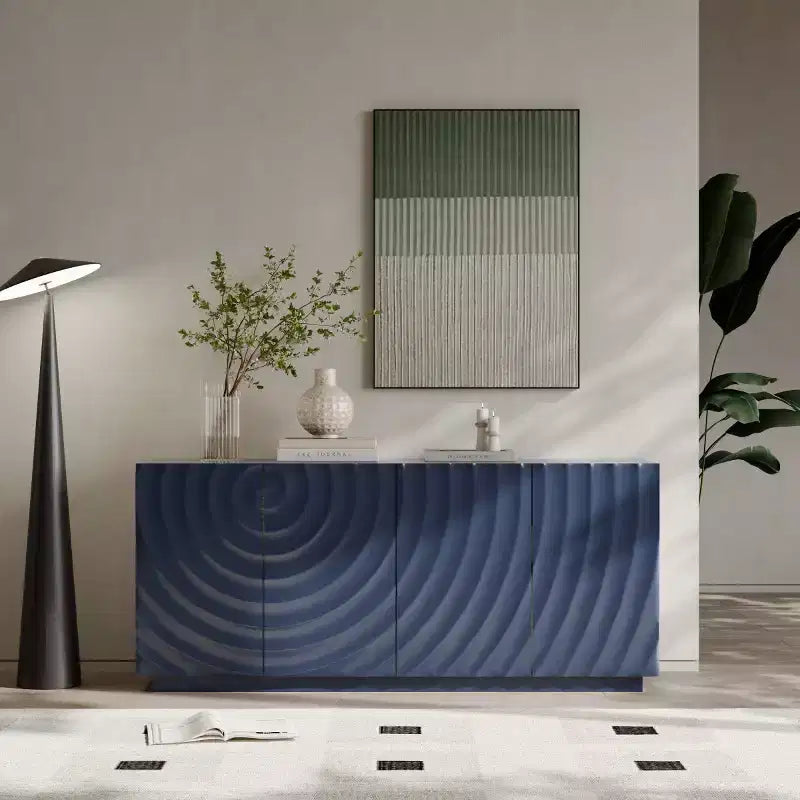 59 Modernes Spiral-Sideboard-Buffetschrank, flaches Kunst-Eingangs-Aufbewahrungsschrank mit 3D-Riffeltextur-Türen
