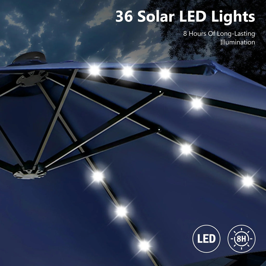 MAISON ARTS 4,5 m rechteckiger Kurbel-Doppelseiten-Sonnenschirm für den Außenbereich, solarbetriebener LED-Terrassenschirm mit Sockel