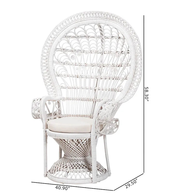 Kallima Moderner Bohemian Weißer Naturrattan-Pfauenstuhl