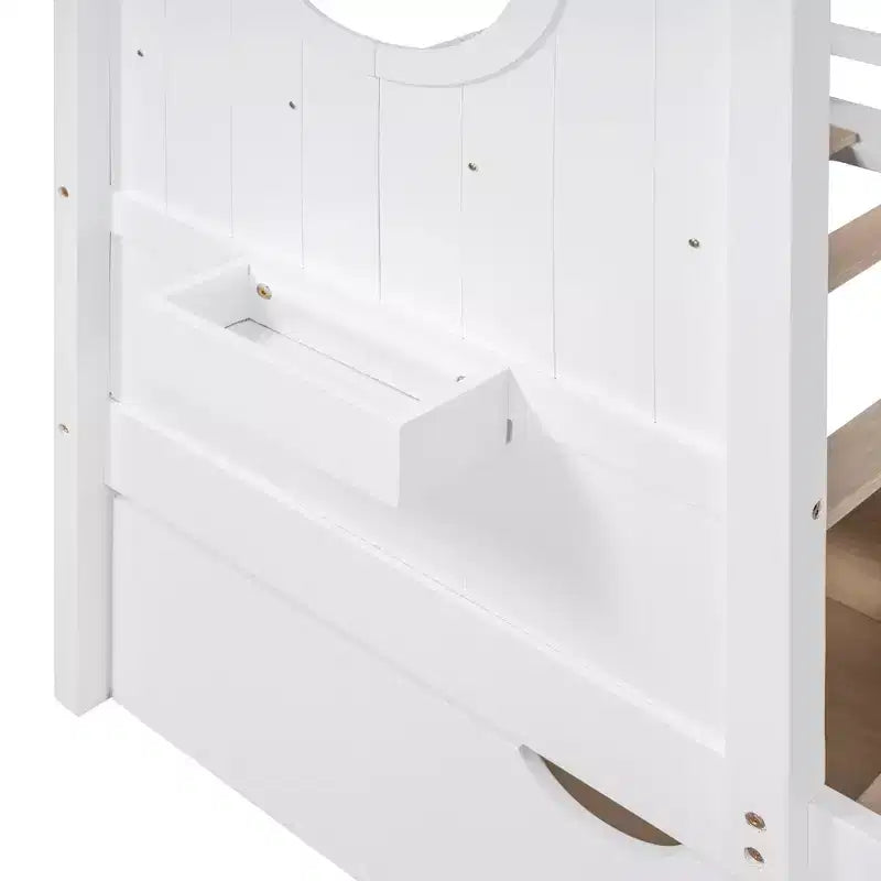 Hausbett aus Holz in Twin-/Full-Size mit 2 Schubladen, Kinderbett mit Ablageregal - ModernLuxe