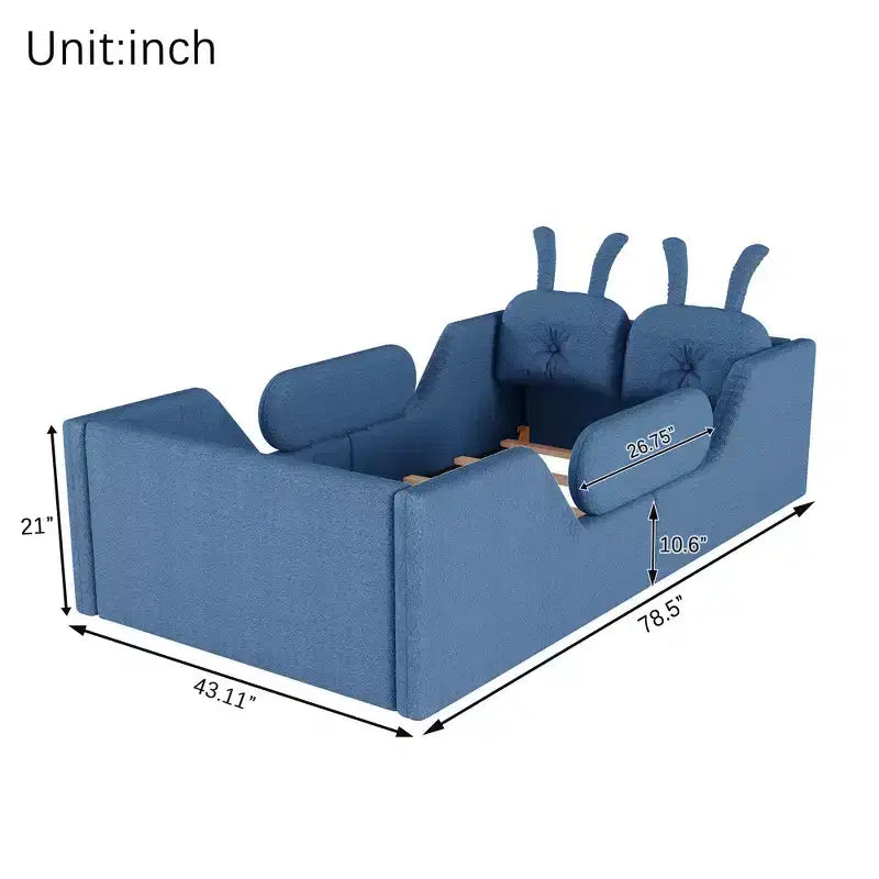 Whisen Twin Plattformbett, Kinder-Bodenpolsterbettgestell mit Hasenkissen, abnehmbare Seitengitter