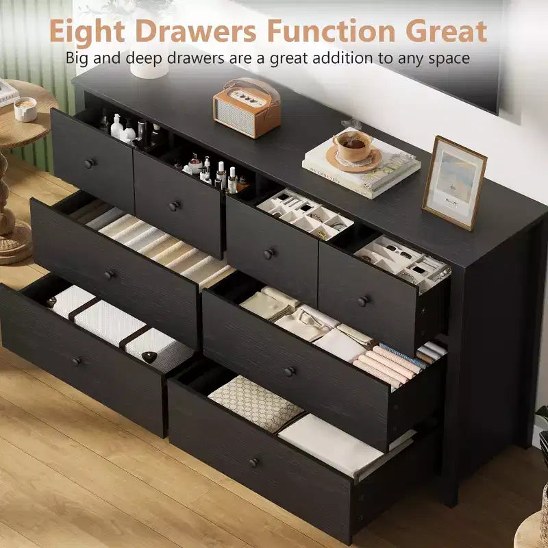 Moderne Kommode mit 8 Schubladen für das Schlafzimmer, breite Holzkommode mit viel Stauraum, freistehender Organizer-Schrank für das Wohnzimmer