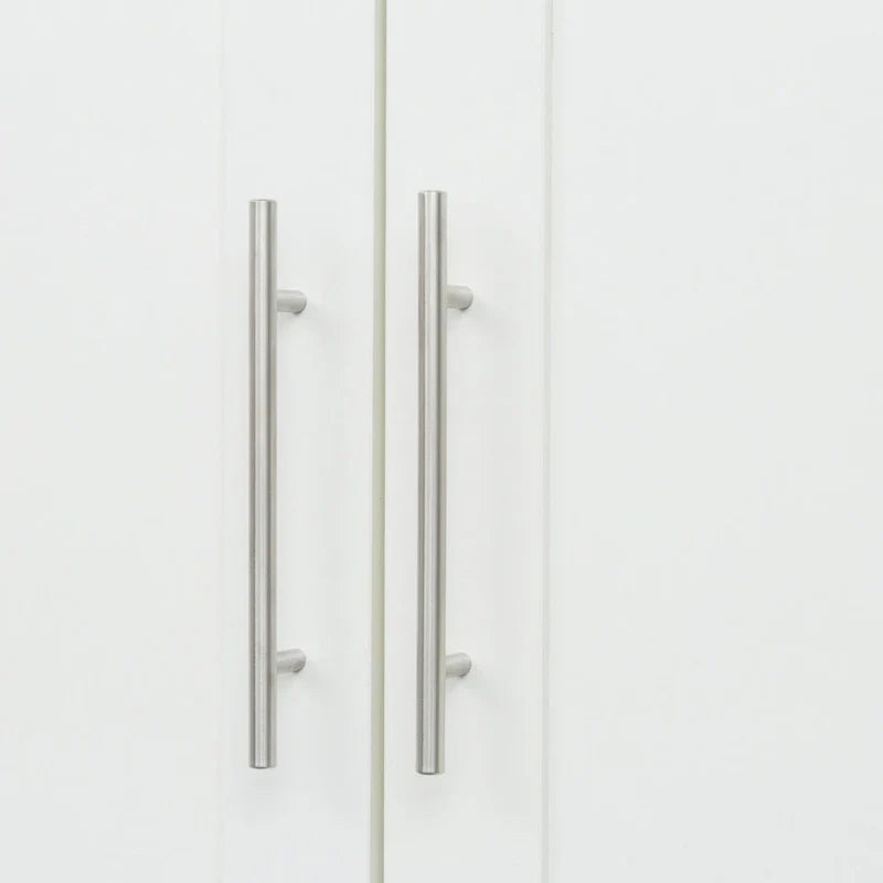 Weißer Kleiderschrank mit Türen, Schubladen und Kleiderstange