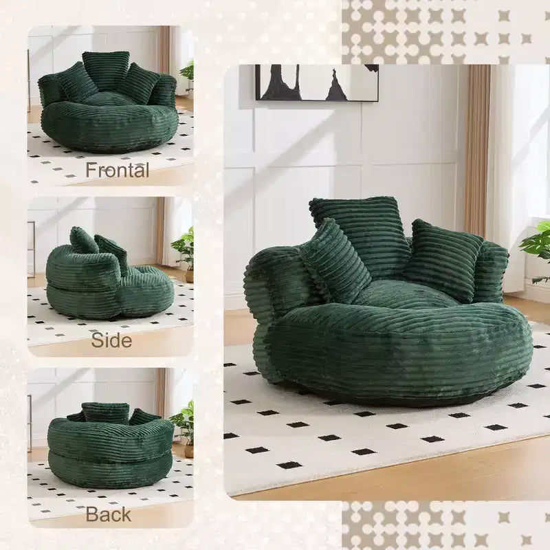 Sitzsacksofa für Erwachsene und Kinder, übergroßer Cord-Sitzsackstuhl mit 3 Kissen und Armlehne für Wohnzimmer und Schlafzimmer
