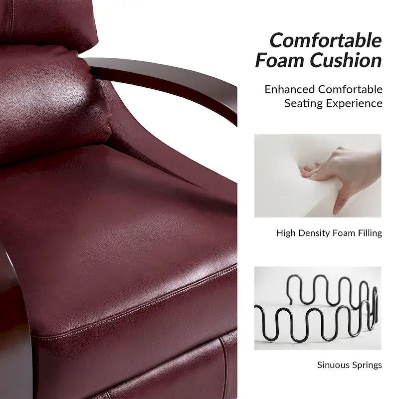 Alex Mid-Century Modern Zigarren-Sessel aus echtem Leder mit manueller Relaxfunktion und geschwungenen Holzarmlehnen