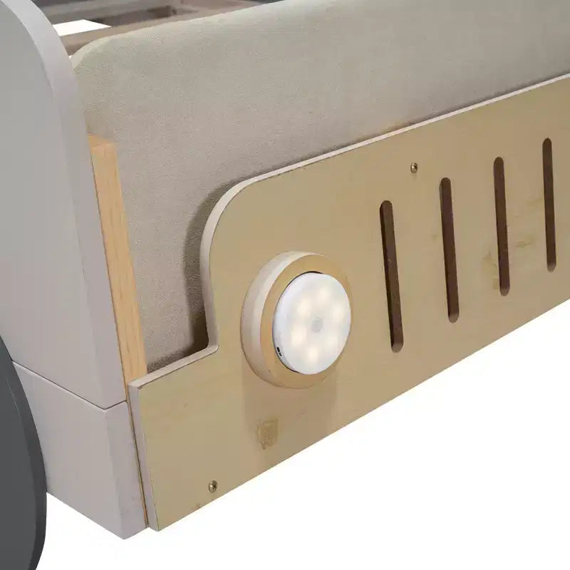 Whisen Holzbett Auto mit Kissen, Decke und LED - Natur