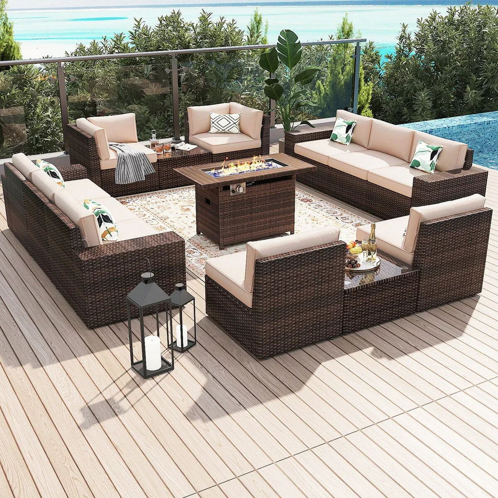 13-teiliges Gartenmöbel-Set mit Feuertisch