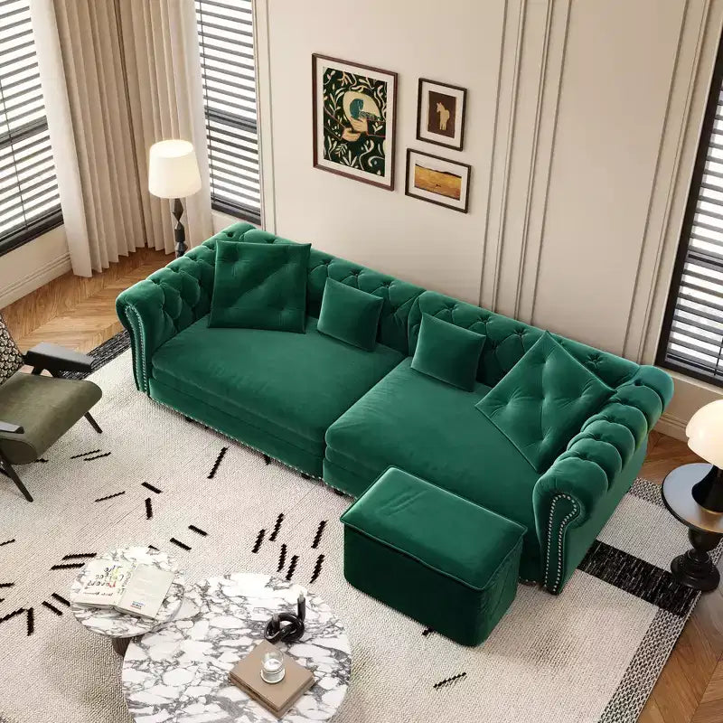 Whisen Velvet 3-in-1 Schlafsofa und wandelbares Schlafsofa im Kingsize-Format mit ausziehbarem Ottomane, getuftetem Design