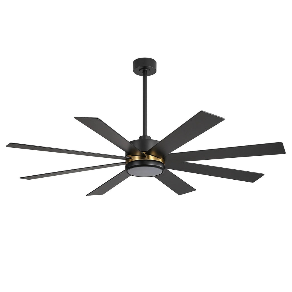 65-Zoll-LED-Deckenventilator mit 8 Flügeln, Licht und Fernbedienung, Schwarz