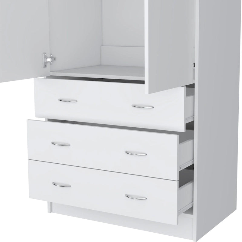 Moderner Doppeltür-Kleiderschrank (19) mit 3 Schubladen und 1 Kleiderstange für das Schlafzimmer