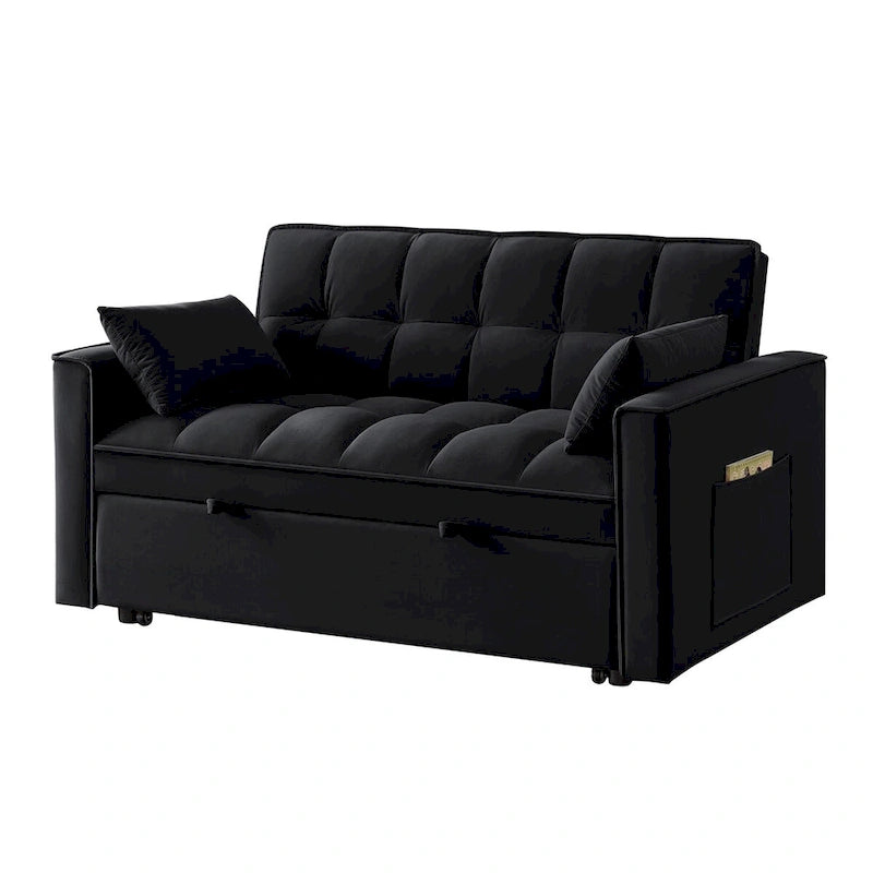 4-in-1 Loveseat Schlafsofa mit Armlehnen & Aufbewahrungstaschen, Multifunktionales getuftetes Ausziehsofa mit verstellbarer Rückenlehne