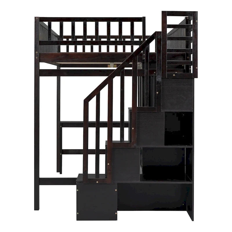 Kiefer-Hochbett mit Schreibtisch und Stauraum