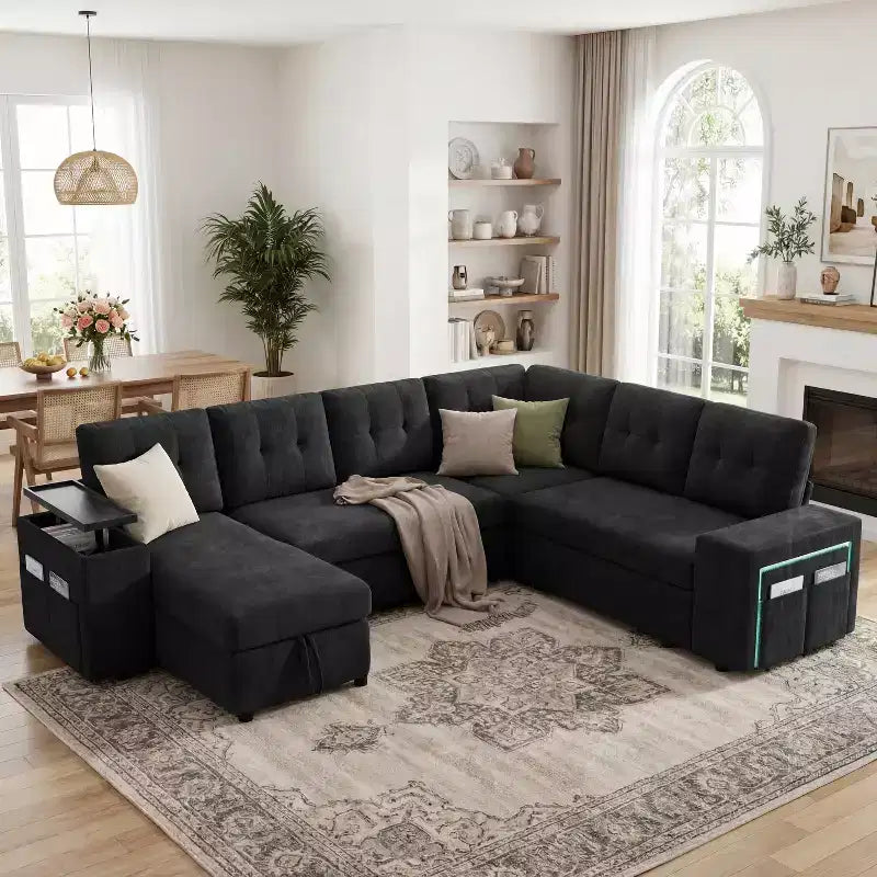 Dyonery 112 Modulares Schlafsofa mit Ausziehfunktion, U-förmiges Schnittsofa mit Stauraum, extra breite und tiefe Sitzflächen für das Wohnzimmer