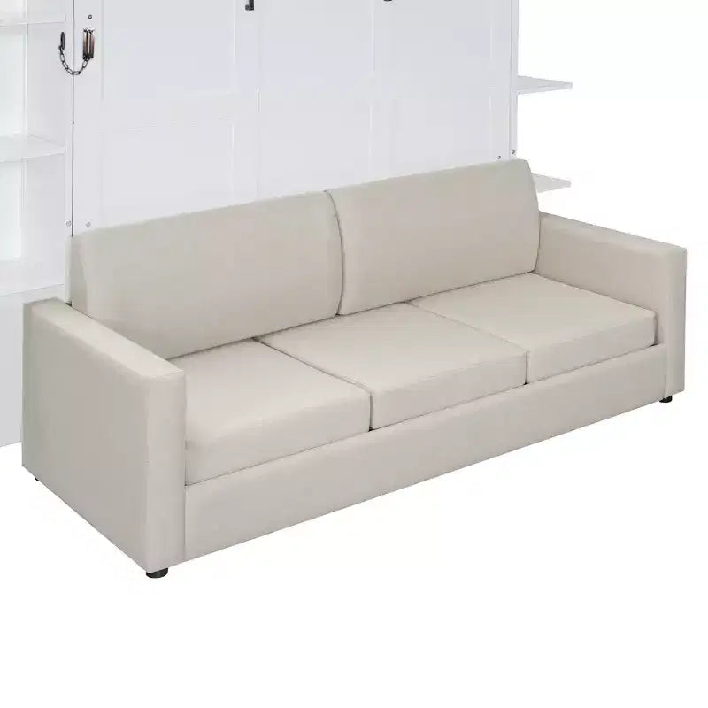 Queen Murphy-Bett Schrankbett mit Sofa, Queen-Size-Schrankbett Klappbett mit Bücherregal und Ablagen für Gästezimmer Büro
