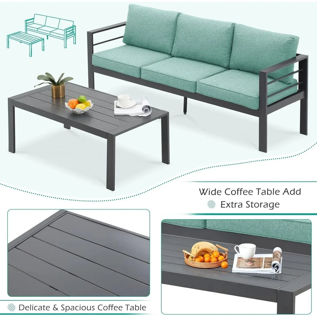 AECOJOY 7-teiliges Aluminium-Terrassenmöbel-Set Outdoor-Gesprächsgarnitur