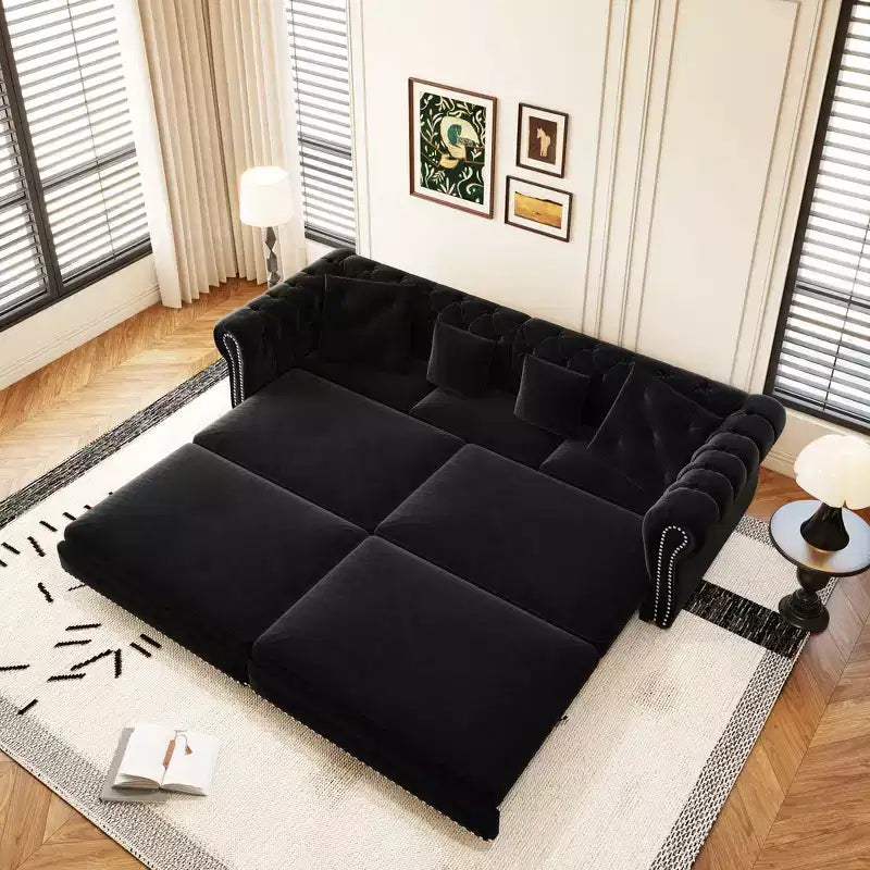 Whisen Velvet 3-in-1 Schlafsofa und wandelbares Schlafsofa im Kingsize-Format mit ausziehbarem Ottomane, getuftetem Design