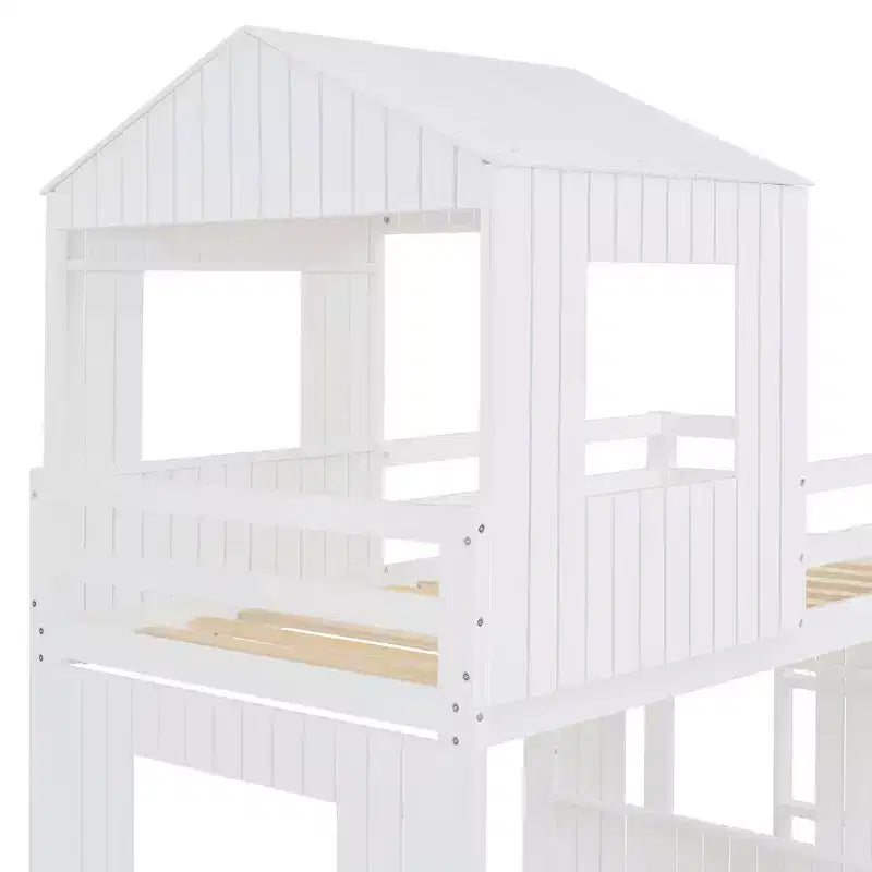 Luxystar Etagenbett aus Holz mit Spielhaus, Rutsche und Rausfallschutz