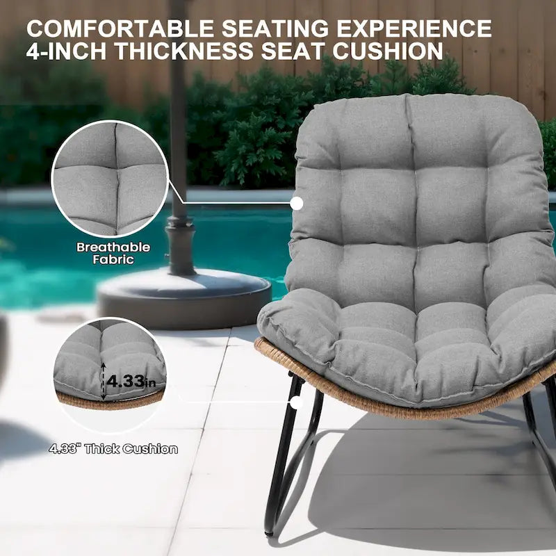 Outdoor-Papasan-Sessel mit Kissen, PE-Rattan-Gartenstühle mit Beistelltisch