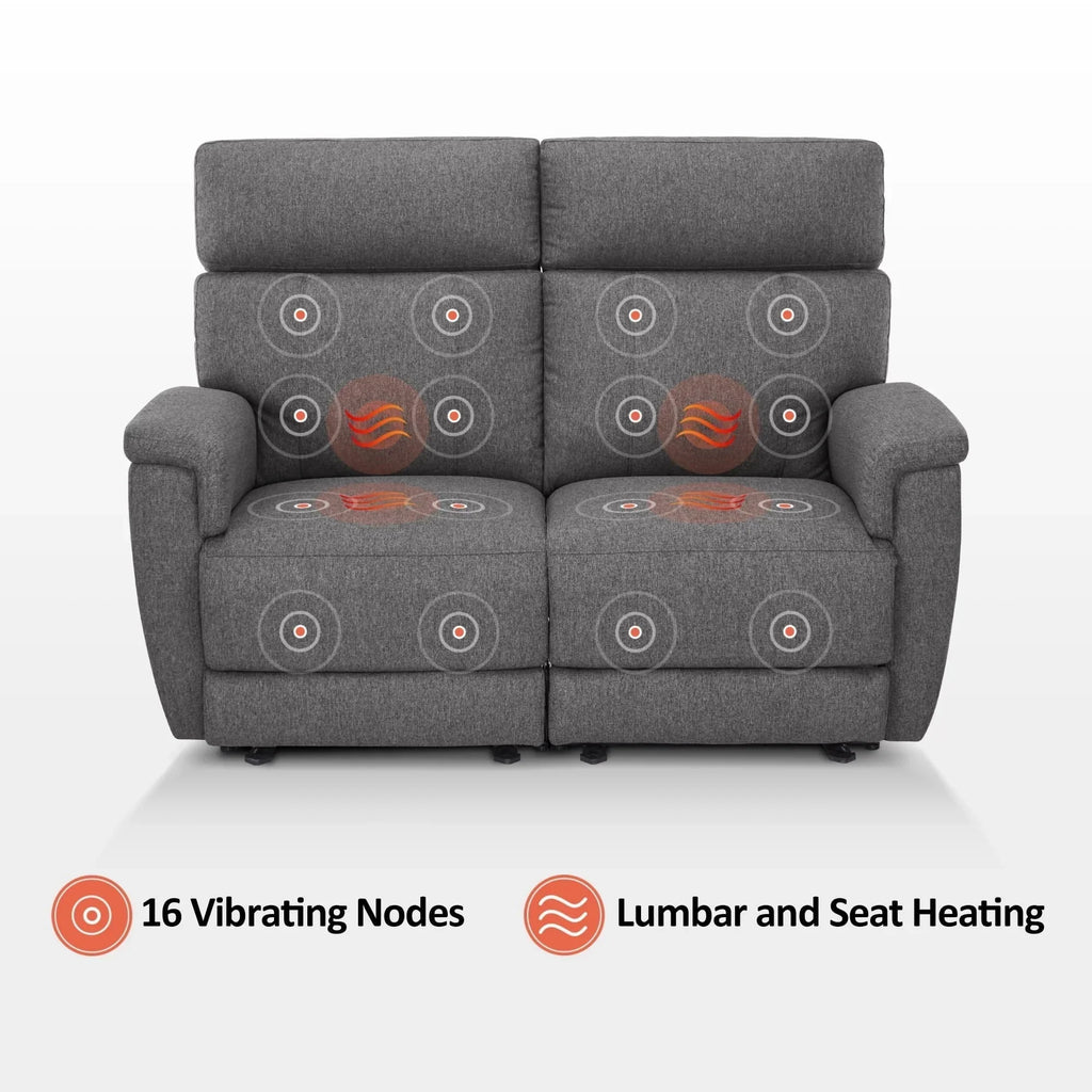 MCombo 60.2 Power Loveseat Relaxsofa mit Massage und zweifacher Heizung, verstellbarer Kopfstütze, USB- & Typ-C-Anschluss, Stoff