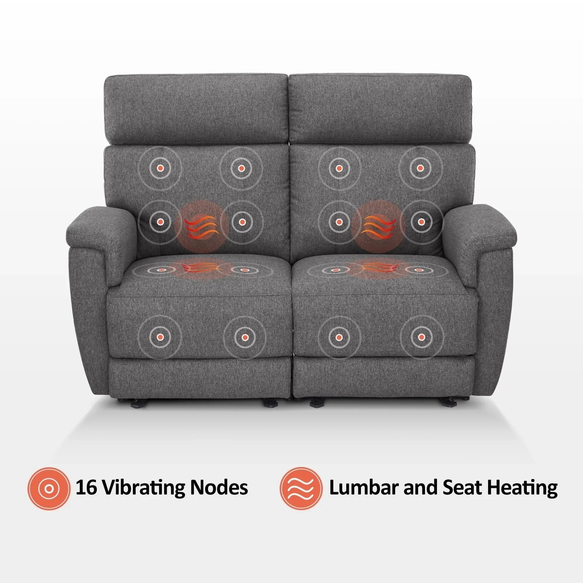 MCombo 60.2 Power Loveseat Relaxsofa mit Massage und zweifacher Heizung, verstellbarer Kopfstütze, USB- & Typ-C-Anschluss, Stoff