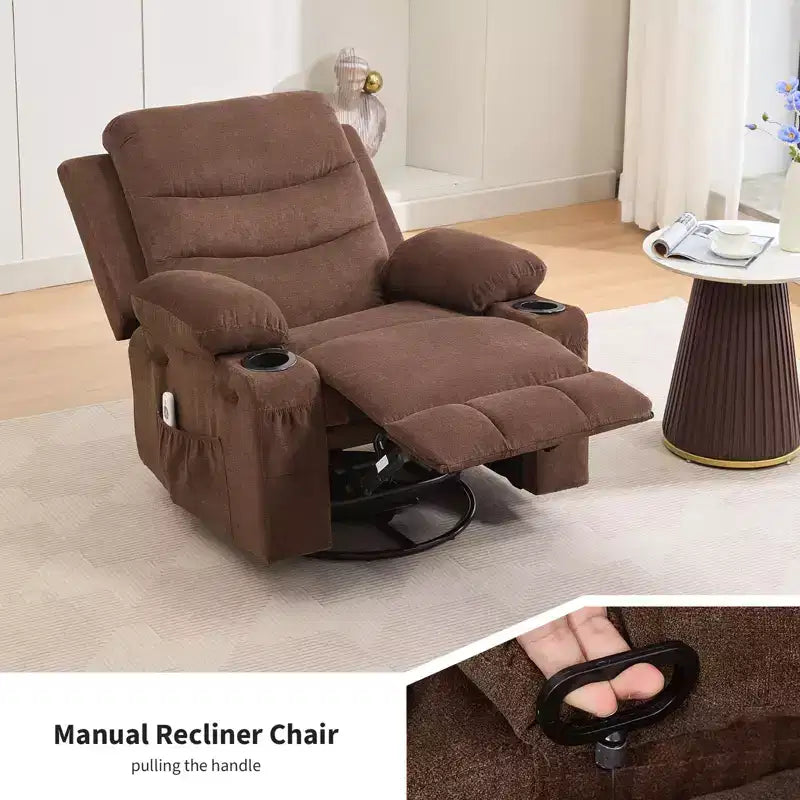 Übergroßer 360°-Dreh- und Schaukelsessel mit Massage und Heizung – Ergonomischer Loungesessel mit Getränkehaltern, Seitentaschen für Wohnzimmer, Kinderzimmer