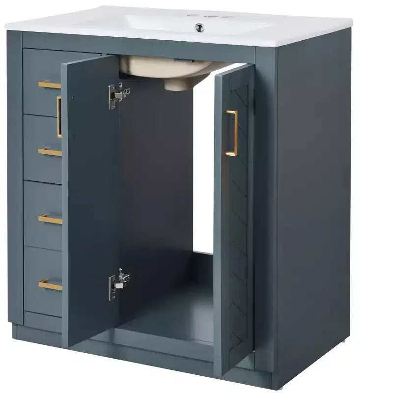 30 Zoll Einzelwaschtisch-Badschrank mit Unterschrank und 3 Schubladen – Schwarz / Blau / Grün / Indigo / Weiß