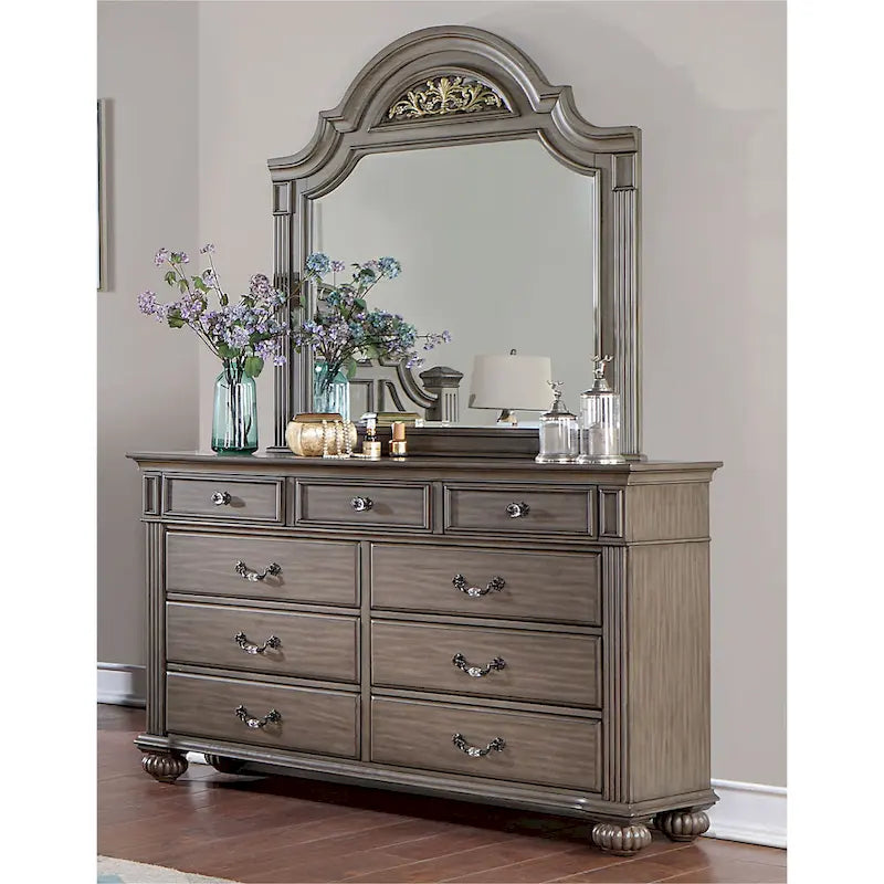 Vame Traditioneller 2-teiliger 9-Schubladen-Wäscheschrank und Spiegel von Furniture of America