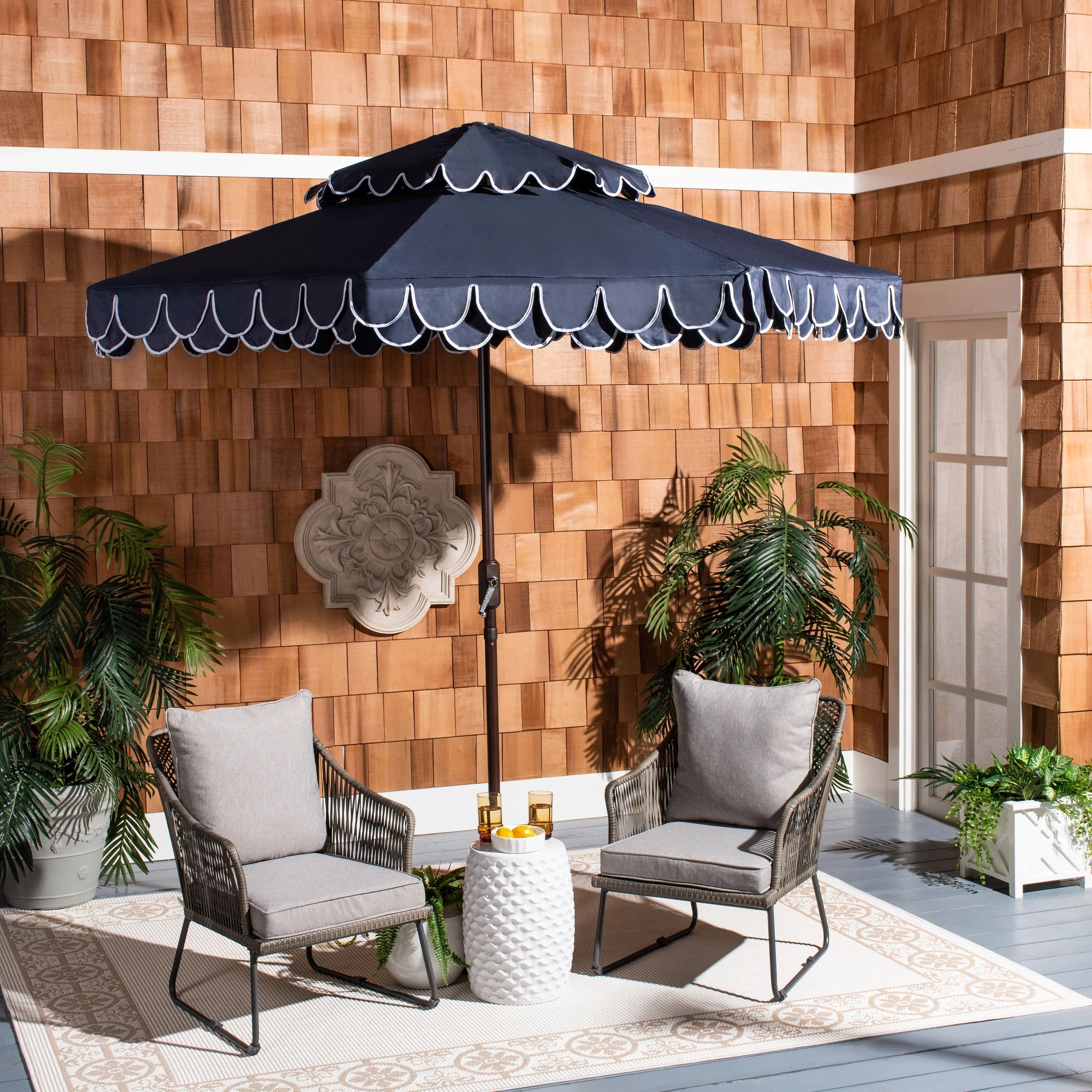 SAFAVIEH Outdoor Kjerstin Volant-Sonnenschirm, 2,7 m, Doppelkuppel