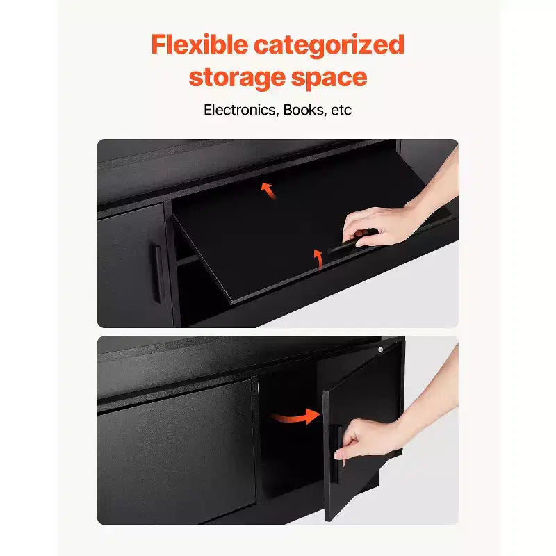 VEVOR 52 TV-Ständer mit Halterung für Fernseher bis 75 Zoll, Entertainment-Center mit Steckdose, höhenverstellbar, Schwarz